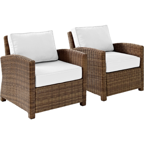 Bradenton 2 Piece Outdoor Arm Chair Set in Weathered Resin Wicker w/ White Sunbrella Cushions