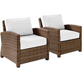 Bradenton 2 Piece Outdoor Arm Chair Set in Weathered Resin Wicker w/ White Sunbrella Cushions