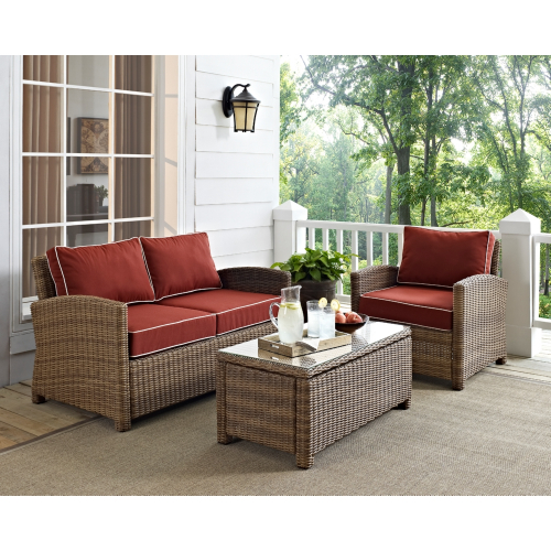 Bradenton 3 Piece Outdoor Loveseat Set in Resin Wicker & Sangria Cushions