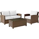 Bradenton 3 PC Outdoor Loveseat Set in Weathered Resin Wicker w/ White Sunbrella