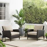 Kiawah 2 Piece Outdoor Arm Chair Set in Resin Wicker & Sand Cushions