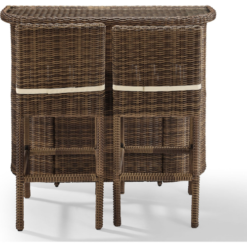 Bradenton 3 Piece Outdoor Bar & 2 Stools Set in Resin Wicker & Sand Cushions