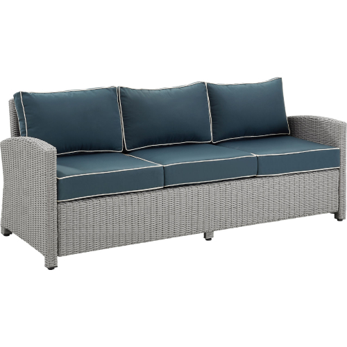 Bradenton Outdoor Sofa in Gray Resin Wicker & Navy Blue Cushions