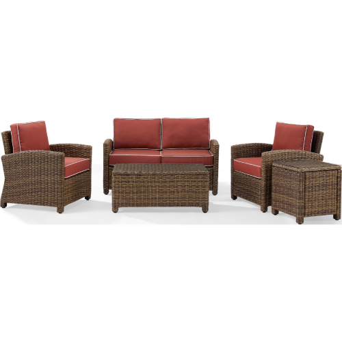 Bradenton 5 Piece Outdoor Loveseat Set in Resin Wicker & Sangria Cushions