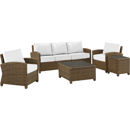 Bradenton 5 PC Outdoor Sofa Set in Weathered Resin Wicker with White Sunbrella