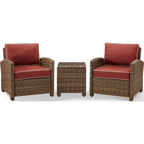 Bradenton 3 Piece Outdoor Arm Chair Set in Resin Wicker & Sangria Cushions