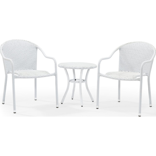 Palm Harbor 3 Piece Outdoor Cafe Dining Set in White Resin Wicker