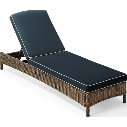 Bradenton Outdoor Adjustable Chaise Lounge in Resin Wicker & Navy Blue Cushions