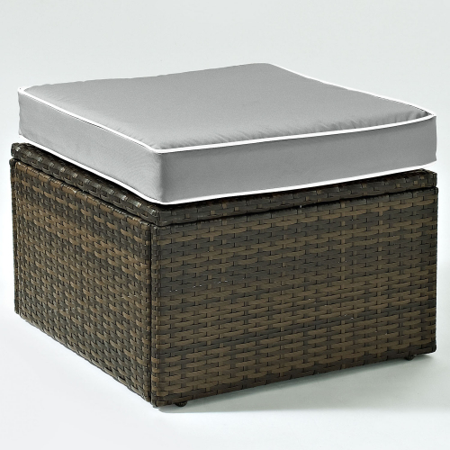 Palm Harbor Outdoor Ottoman in Brown Resin Wicker w/ Grey Cushions