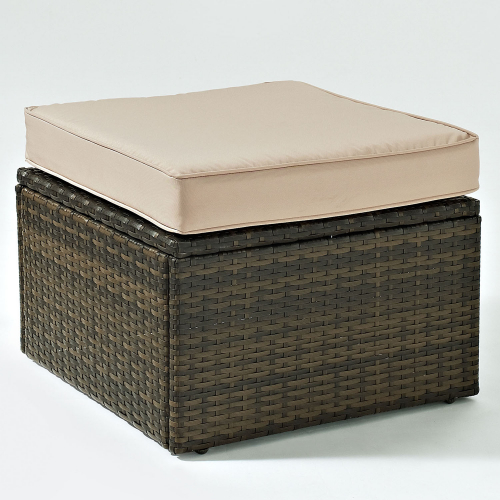 Palm Harbor Outdoor Ottoman in Brown Resin Wicker w/ Sand Cushions