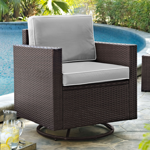 Palm Harbor Outdoor Swivel Rocker Chair Resin Wicker w/ Grey Cushions