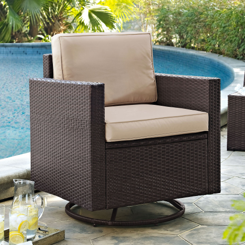 Palm Harbor Outdoor Swivel Rocker Chair Resin Wicker w/ Sand Cushions