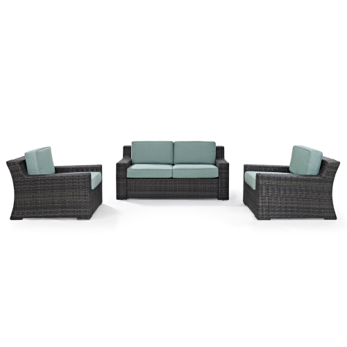 Beaufort 3 Piece Outdoor Seating Set in Resin Wicker & Mist Fabric