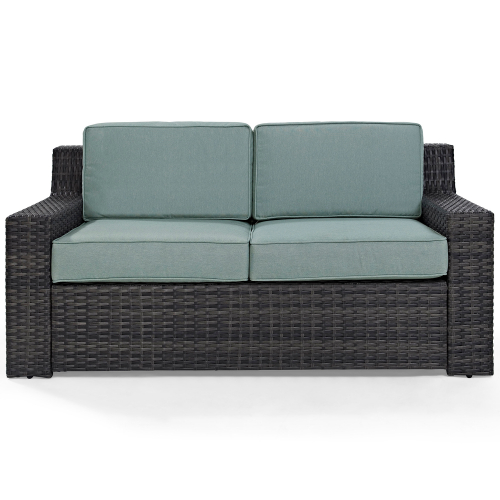 Beaufort Outdoor Loveseat in Resin Wicker & Mist Fabric