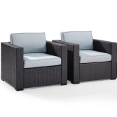 Biscayne 2 Piece Outdoor Arm Chair Set in Resin Wicker & Mist Fabric