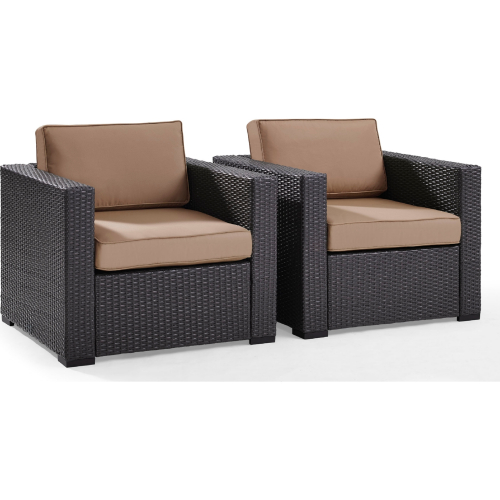 Biscayne 2 Piece Outdoor Arm Chair Set in Resin Wicker & Mocha Fabric