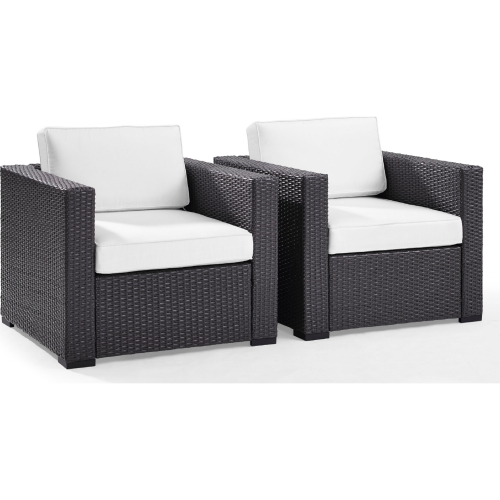 Biscayne 2 Piece Outdoor Arm Chair Set in Resin Wicker & White Fabric