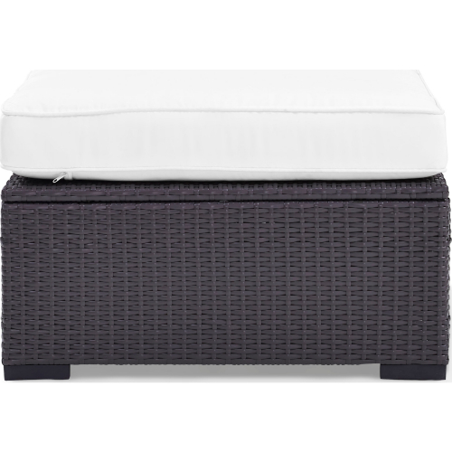 Biscayne Outdoor Ottoman in Resin Wicker & White Fabric Cushions