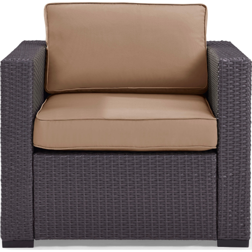 Biscayne Outdoor Arm Chair in Resin Wicker & Mocha Fabric Cushions