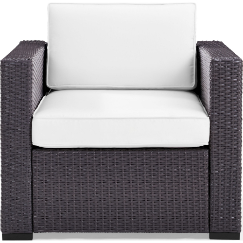 Biscayne Outdoor Arm Chair in Resin Wicker & White Fabric Cushions