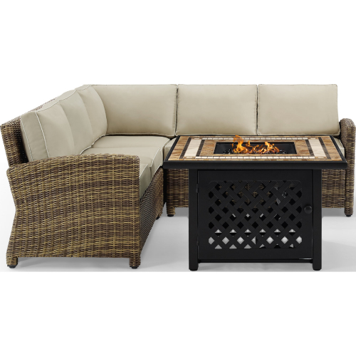 Bradenton 4 Piece Outdoor Sectional Sofa Set in Resin Wicker & Sand Cushions