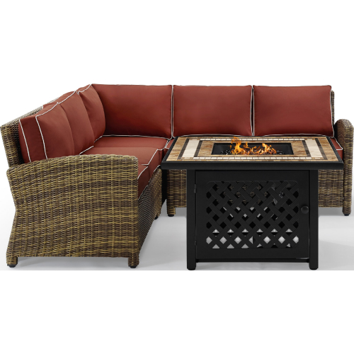 Bradenton 4 Piece Outdoor Sectional Sofa Set in Resin Wicker & Sangria Cushions