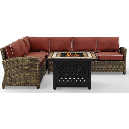 Bradenton 5 Piece Outdoor Sectional Sofa Set in Resin Wicker & Sangria Cushions