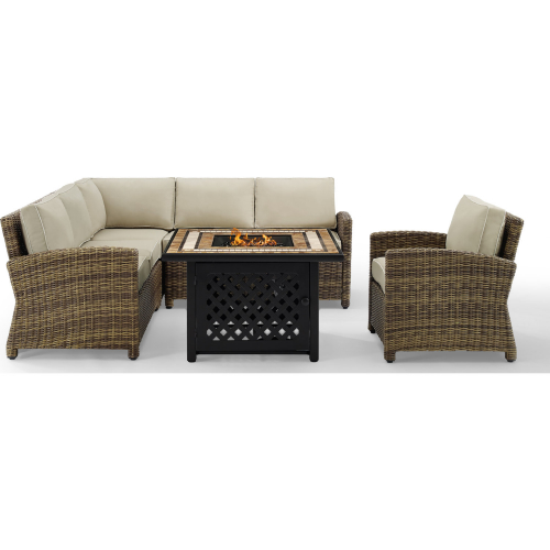 Bradenton 5 Piece Outdoor Sectional Sofa Set in Resin Wicker & Sand Cushions