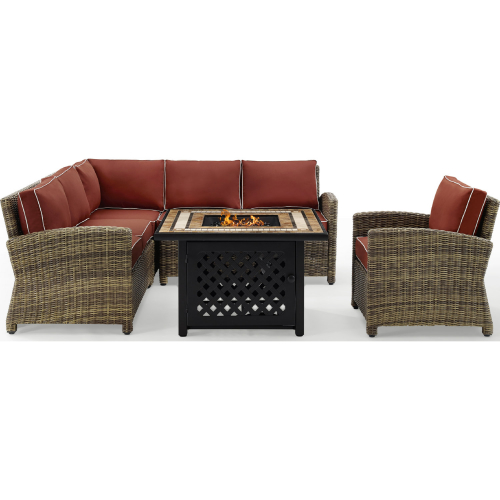 Bradenton 5 Piece Outdoor Sectional Sofa Set in Resin Wicker & Sangria Cushions