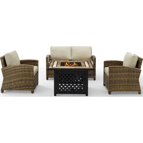 Bradenton 4 Piece Outdoor Loveseat Set in Resin Wicker & Sand Cushions