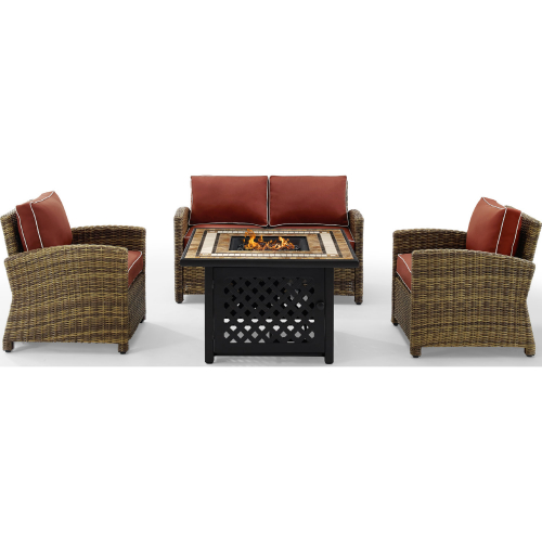 Bradenton 4 Piece Outdoor Loveseat Set in Resin Wicker & Sangria Cushions