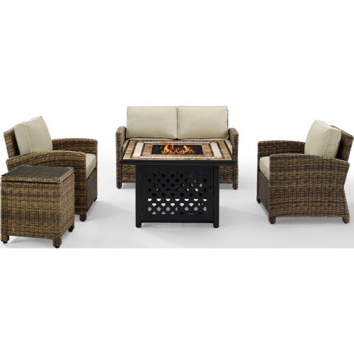 Bradenton 5 Piece Outdoor Loveseat Set in Resin Wicker & Sand Cushions