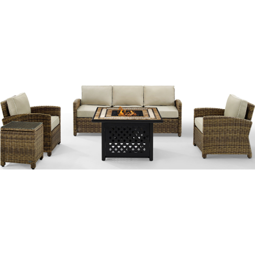 Bradenton 5 Piece Outdoor Sofa Set in Resin Wicker & Sand Cushions