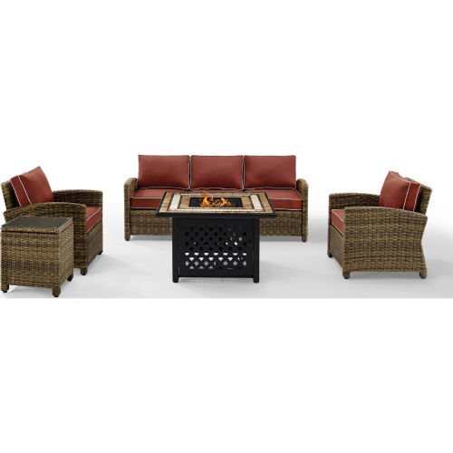 Bradenton 5 Piece Outdoor Sofa Set in Resin Wicker & Sangria Cushions