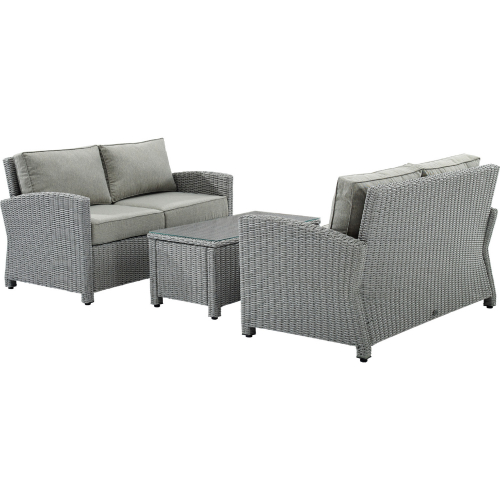 Bradenton 3 Piece Outdoor Loveseat Set in Gray Resin Wicker & Cushions