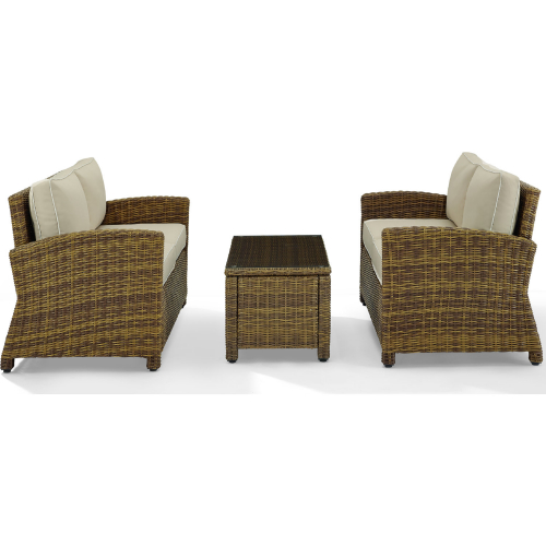 Bradenton 3 Piece Outdoor Loveseat Set in Resin Wicker & Sand Cushions