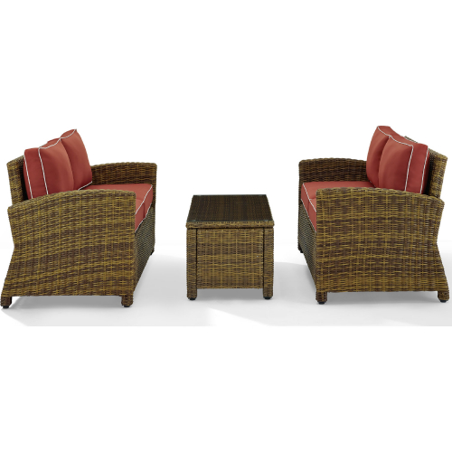 Bradenton 3 Piece Outdoor Loveseat Set in Resin Wicker & Sangria Cushions