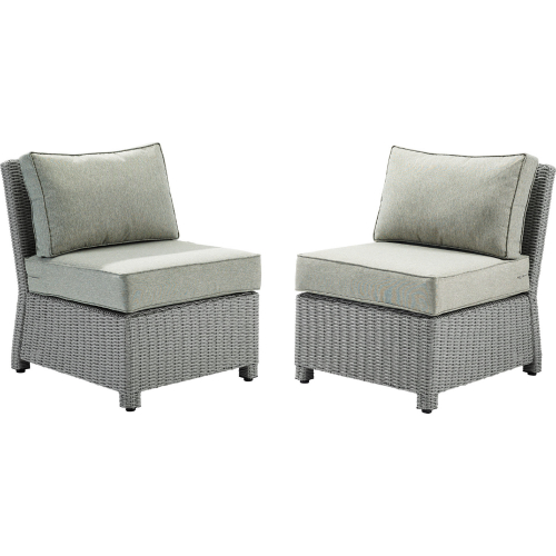 Bradenton Outdoor Armless Chair in Gray Resin Wicker & Gray Cushions (Set of 2)