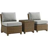 Bradenton 3 Piece Outdoor Armless Chair Set in Resin Wicker & Gray Fabric