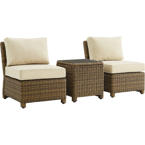 Bradenton 3 Piece Outdoor Armless Chair Set in Resin Wicker & Sand Fabric