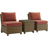 Bradenton 3 Piece Outdoor Armless Chair Set in Resin Wicker & Sangria Fabric