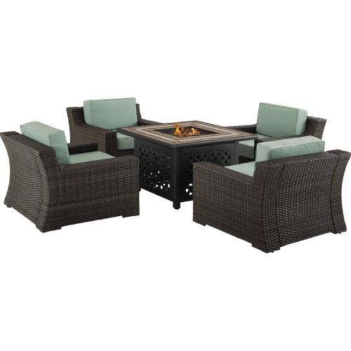 Beaufort Outdoor 4 Chairs & Tucson Fire Table Set in Resin Wicker & Mist Fabric