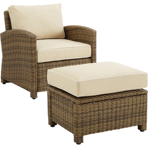 Bradenton Outdoor Arm Chair & Ottoman Set in Resin Wicker w/ Sand Cushions