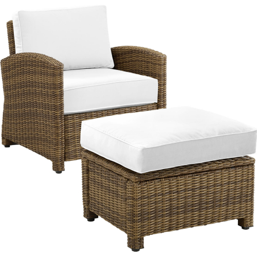 Bradenton 2 PC Outdoor Arm Chair Set in Weathered Brown Resin Wicker & White Sunbrella