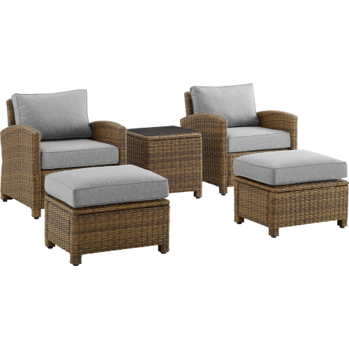 Bradenton 5 Piece Outdoor Arm Chair Set in Resin Wicker & Gray Cushions