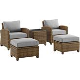 Bradenton 5 Piece Outdoor Arm Chair Set in Resin Wicker & Gray Cushions