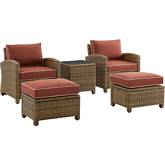 Bradenton 5 Piece Outdoor Arm Chair Set in Resin Wicker & Sangria Cushions