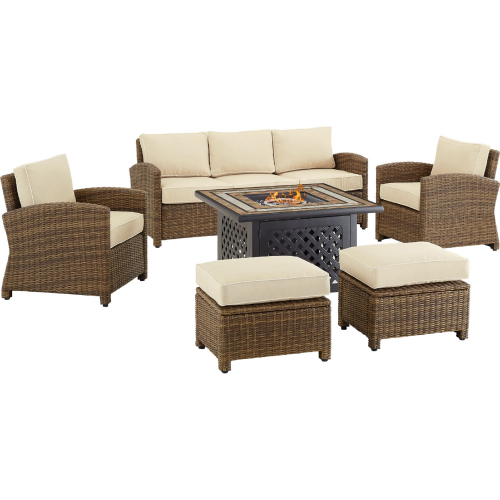 Bradenton 6 Piece Outdoor Sofa & Fire Table Set in Resin Wicker & Sand Cushions