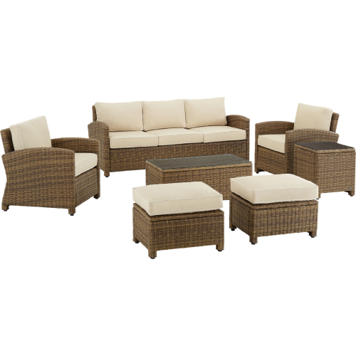 Bradenton 7 Piece Outdoor Sofa Set in Resin Wicker & Sand Cushions