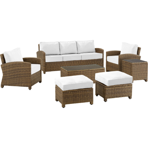 Bradenton 7 Piece Outdoor Sofa Set in Weathered Resin Wicker & White Sunbrella